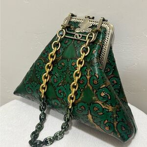 Original Design! Handsewn Unique Pyramid Shaped & Embossed Cowhide Multi Use Bag